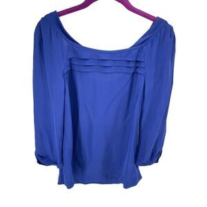 Massimo Dutti mulberry silk Blouse Top Pullover Pleated Sheer Bow Blue XS